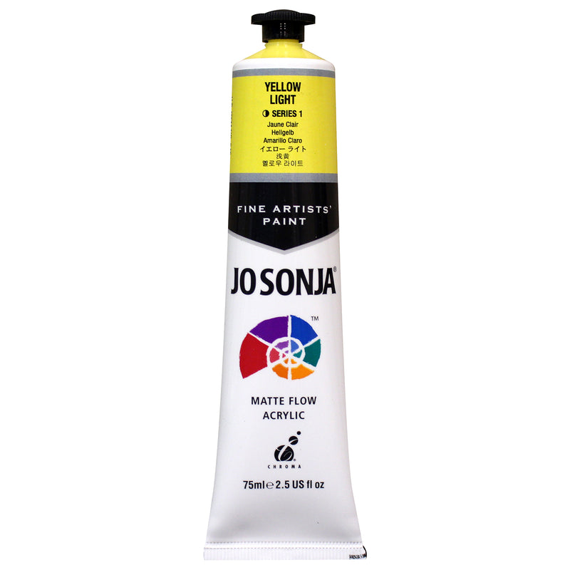 Jo Sonja Matte Flow Acrylic Yellow Light 75ml tube in the newer design with Fine Artists' Paint band