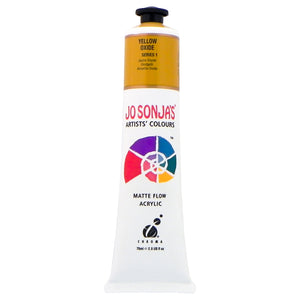 Jo Sonja's Matte Flow Acrylic Yellow Oxide 75ml tube with ochre label band