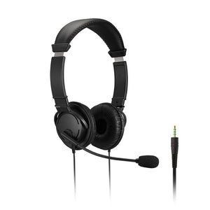 Kensington Hi-Fi Headphone with Mic and Volume Control in black, front view with the 3.5mm plug