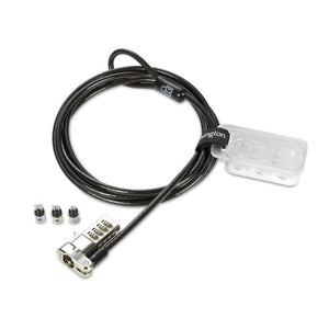 Kensington Universal 3-in-1 Combination Laptop Lock Resettable with coiled cable, lock head, three interchangeable tips and tether tag