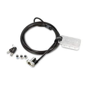 Kensington Universal 3-in-1 Laptop Lock Standard Keyed with coiled cable, lock head, keys, three interchangeable tips and tether tag