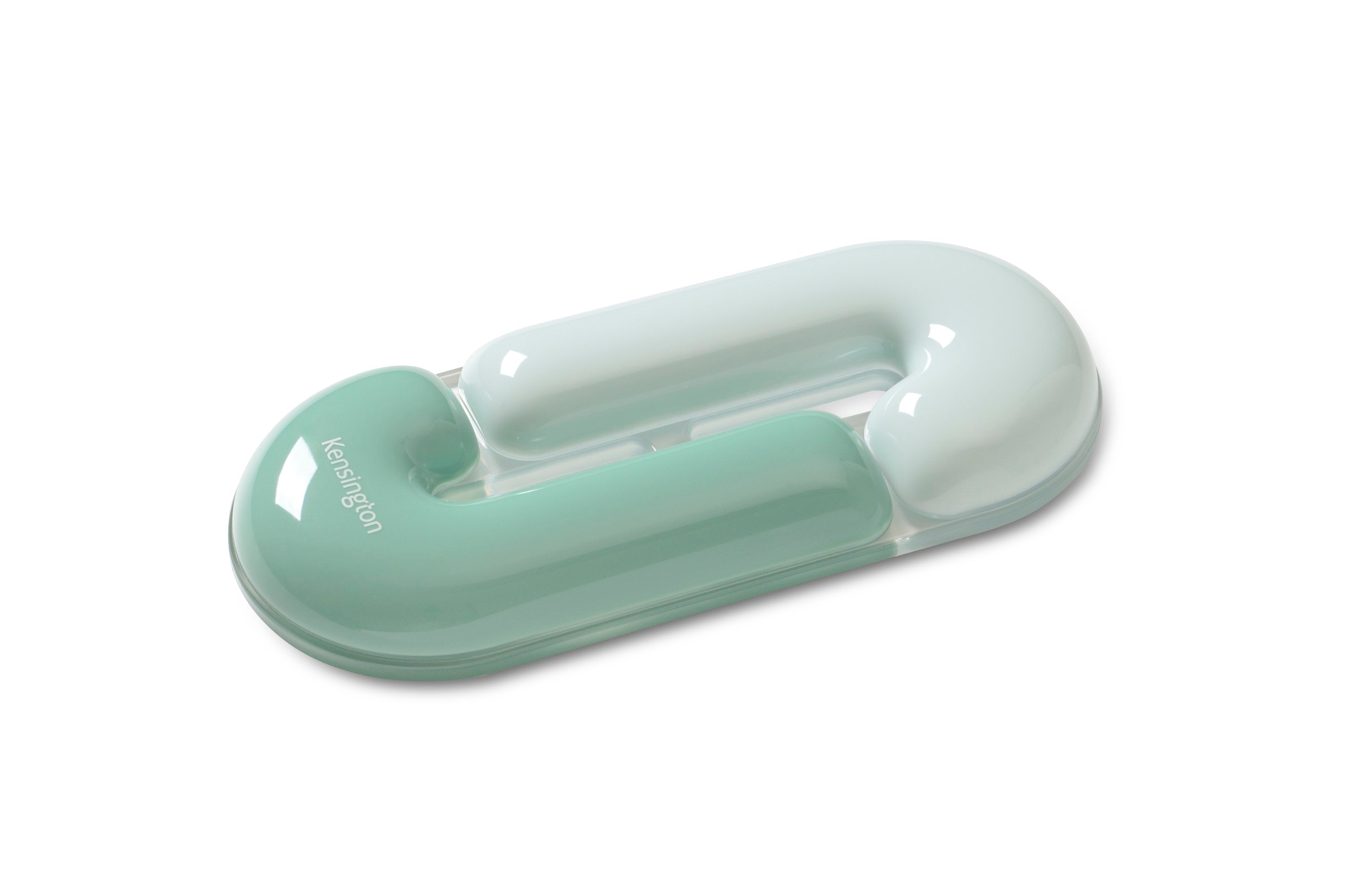 White and green plastic wrist rest on a white background