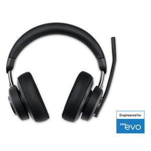 Kensington H3000 Bluetooth Over-Ear Headset in black, front view with an Engineered for Intel Evo logo