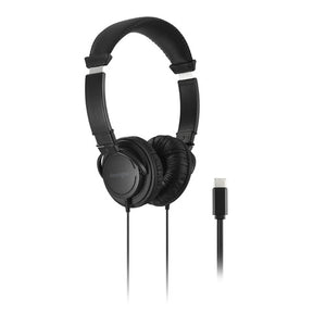 Kensington USB-C Hi-Fi Headphone in black, front view with the USB-C plug
