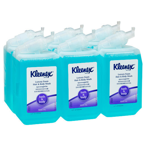 Kleenex Luxury Foam Hair and Body Wash Light Blue 1000ml Cartridge Case of 6