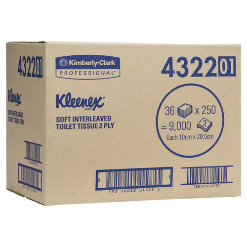 Kleenex Soft Interleaved Toilet Tissue White 2 Ply 250 Sheets Pack of 36