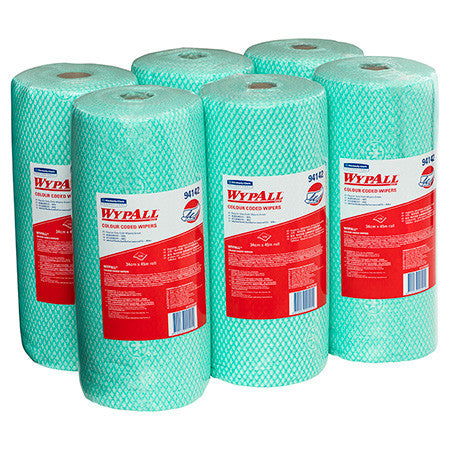 WypAll Colour Coded Cloth Wiper Roll Green 106 Wipers Pack of 6