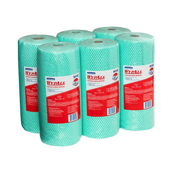 WypAll Colour Coded Cloth Wiper Roll Green 106 Wipers Pack of 6