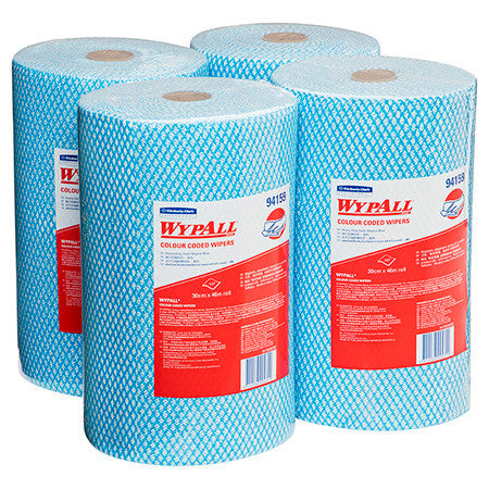 WypAll Colour Coded Heavy Duty Cloth Wiper Roll Blue 107 Wipers Pack of 4