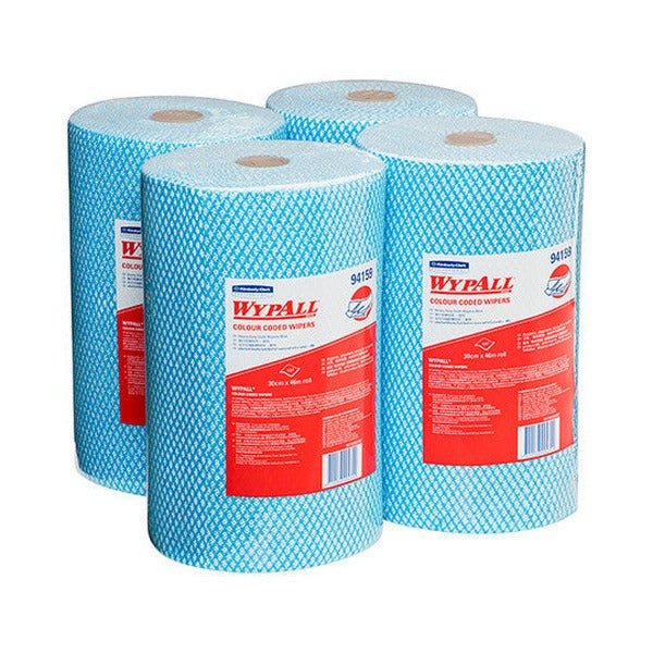 WypAll Colour Coded Heavy Duty Cloth Wiper Roll Blue 107 Wipers Pack of 4