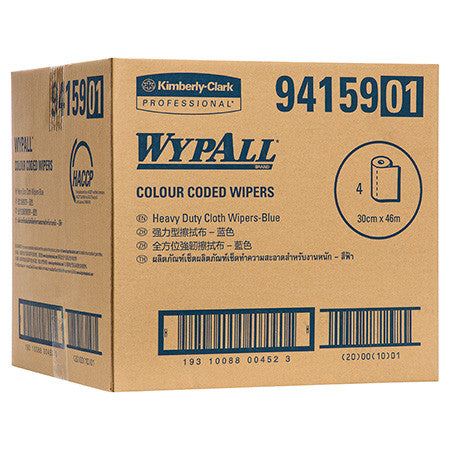 WypAll Colour Coded Heavy Duty Cloth Wiper Roll Blue 107 Wipers Pack of 4