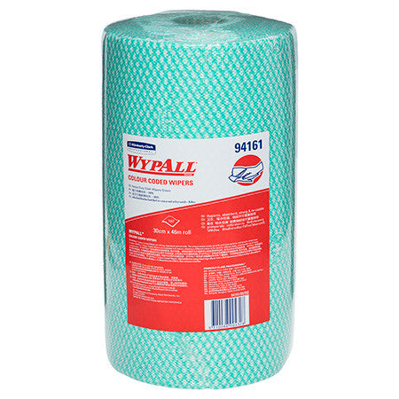 WypAll Colour Coded Heavy Duty Cloth Wiper Roll Green 107 Wipers Pack of 4