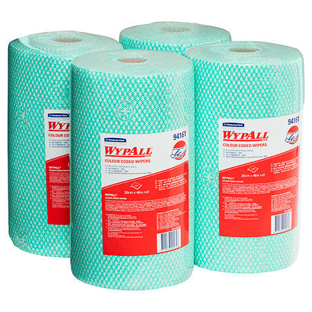 WypAll Colour Coded Heavy Duty Cloth Wiper Roll Green 107 Wipers Pack of 4