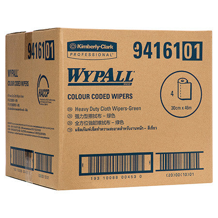 WypAll Colour Coded Heavy Duty Cloth Wiper Roll Green 107 Wipers Pack of 4