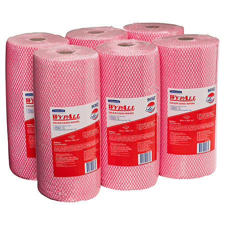 WypAll Colour Coded Cloth Wiper Roll Red 106 Wipers Pack of 6