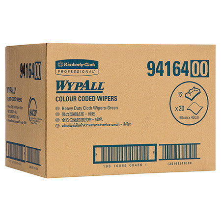 WypAll Colour Coded Heavy Duty Cloth Wiper Green 20 Wipers Packs of 12