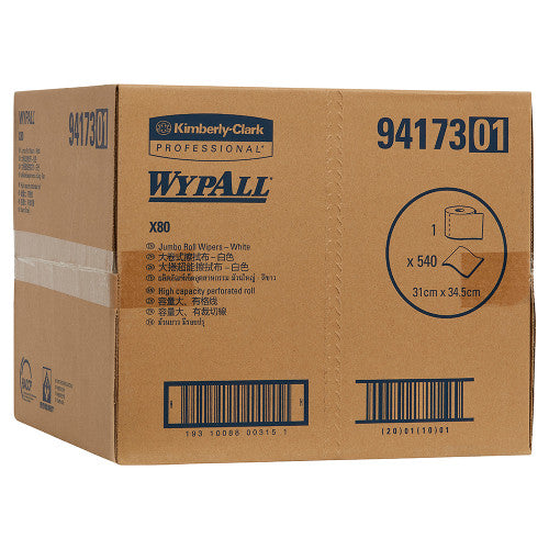 WypAll X80 Jumbo Roll Wiper Perforated White 540 Wipers