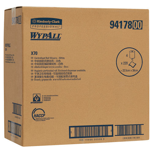 WypAll X70 Centrefeed Wiper Roll White 220 Wipers Box of 4