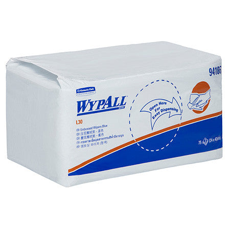 WypAll L30 Embossed Wiper Single Sheet 3 Ply Blue 75 Sheets Packs of 10