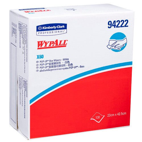 WypAll X60 Pop Up Wiper White 130 Wipers Box of 10