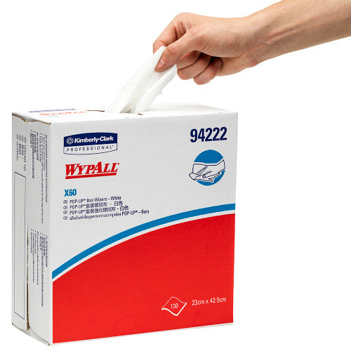 WypAll X60 Pop Up Wiper White 130 Wipers Box of 10