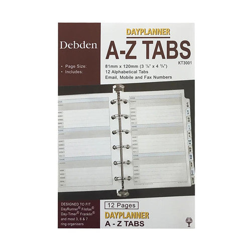 Collins Debden KT3001 Dayplanner Pocket Size A–Z Tabs Refill