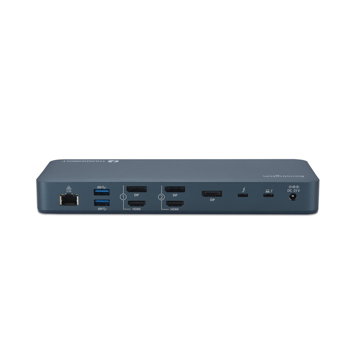Rear panel of the Kensington SD5900T EQ dock showing Ethernet, HDMI, DisplayPort, Thunderbolt and power ports