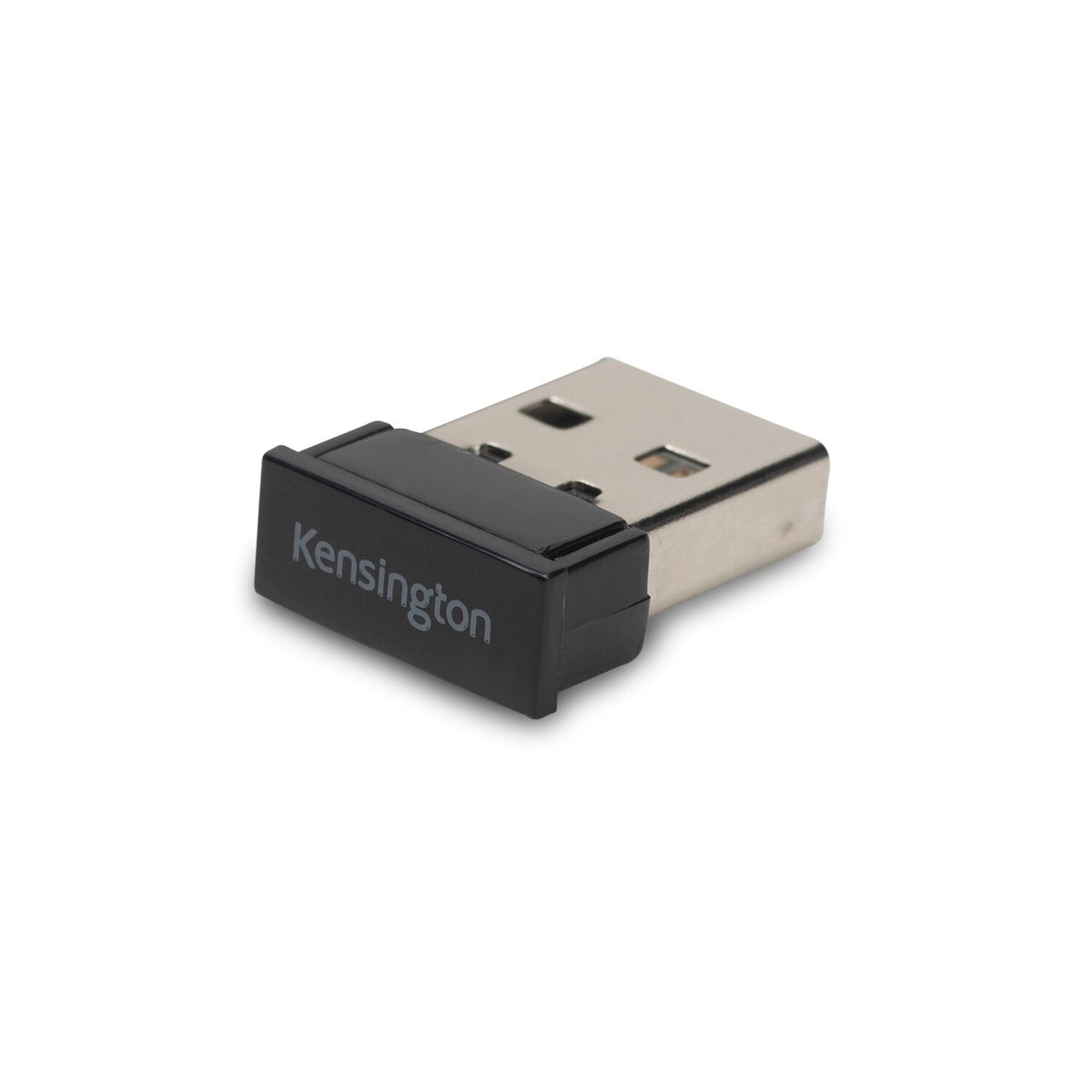 Close-up of the Kensington replacement USB nano receiver showing the Kensington name on its black housing