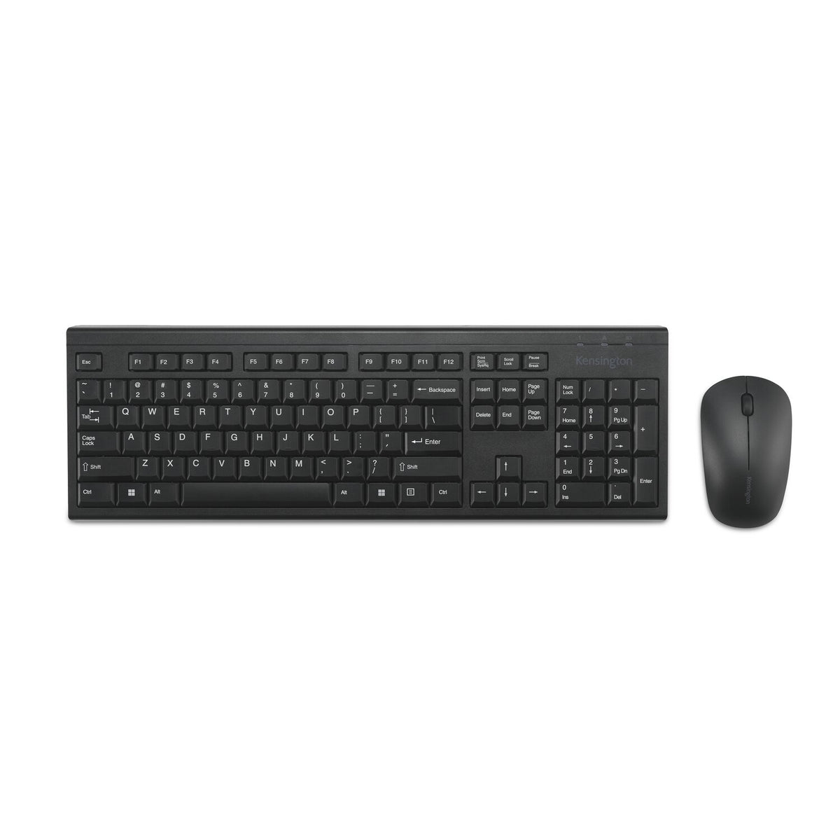 Kensington KM150 EQ Wireless Desktop Set in black, top-down view of the keyboard and mouse