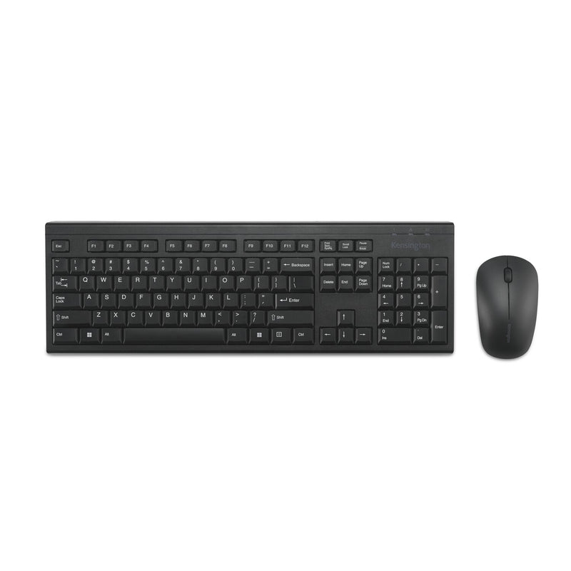 Kensington KM150 EQ Wireless Desktop Set in black, top-down view of the keyboard and mouse