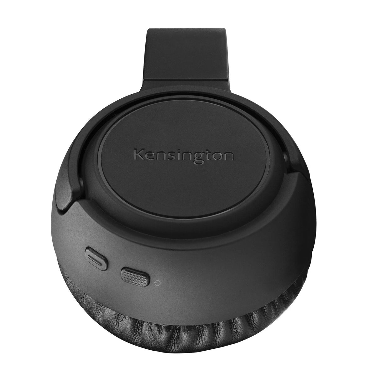 Close-up of the Kensington H1050 EQ earcup showing the Kensington logo and the earcup control buttons