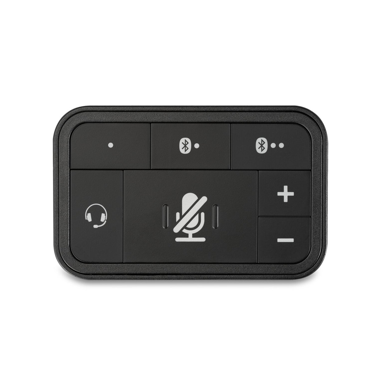 Top view of the Kensington 3-in-1 Pro Audio Headset Switch showing source, volume and mute buttons