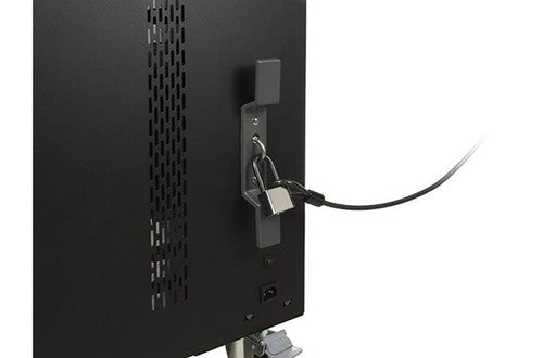 Side bracket on the Kensington AC32 cabinet with a padlock and security cable attached