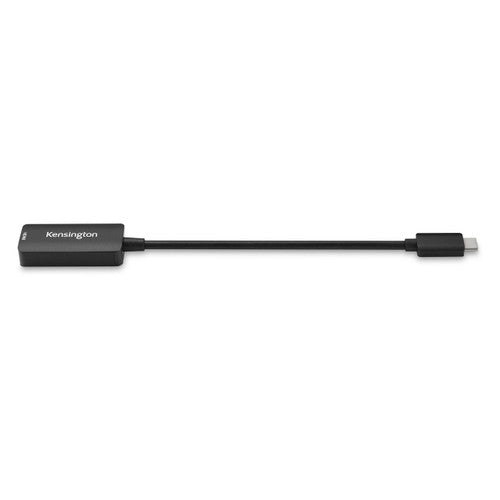 Kensington CV4200H adapter laid flat on white, showing the length of the thin fixed lead between the HDMI housing and the USB-C plug