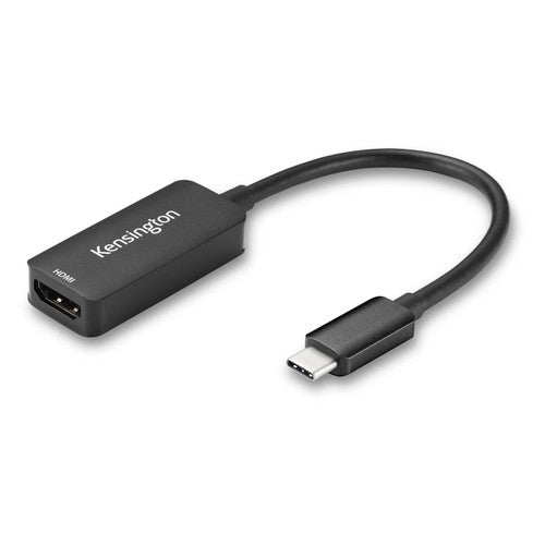 Kensington CV4200H USB-C to HDMI adapter in black, angled view of the HDMI socket housing and short lead ending in a USB-C plug
