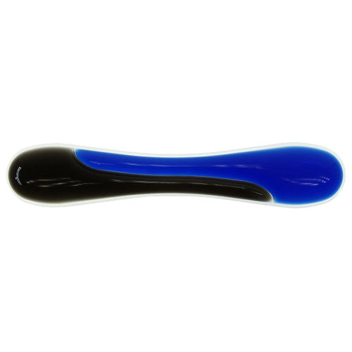 Kensington Duo Gel Keyboard Wrist Rest 62397 seen from the front, a long gel pillow that is part translucent smoke and part blue