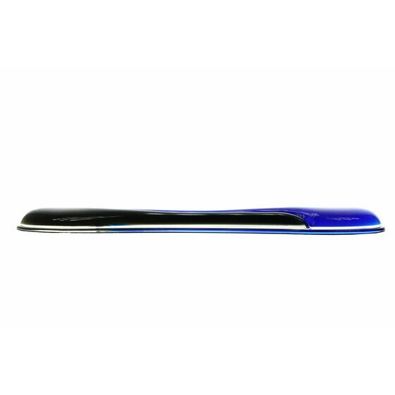 Side profile of the Kensington Duo Gel Keyboard Wrist Rest 62397 showing how low the blue and smoke gel pillow sits on its flat base