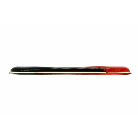 Side profile of the Kensington Duo Gel Keyboard Wrist Rest 62398 showing how low the red and smoke gel pillow sits on its flat base