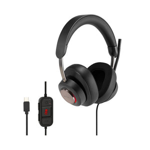 Kensington H2000 USB-C Over-Ear Headset in black with bronze-tone earcups, in-line controller and USB-C plug