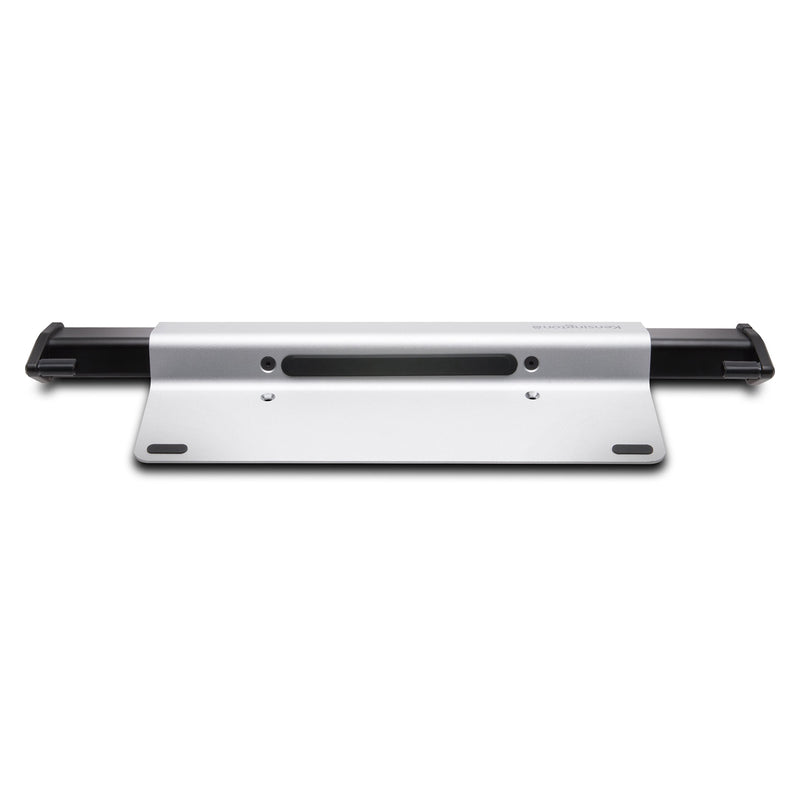 Front view of the Kensington Locking Station without a laptop installed. The image showcases the aluminium base, adjustable side arms and protective contact surfaces.