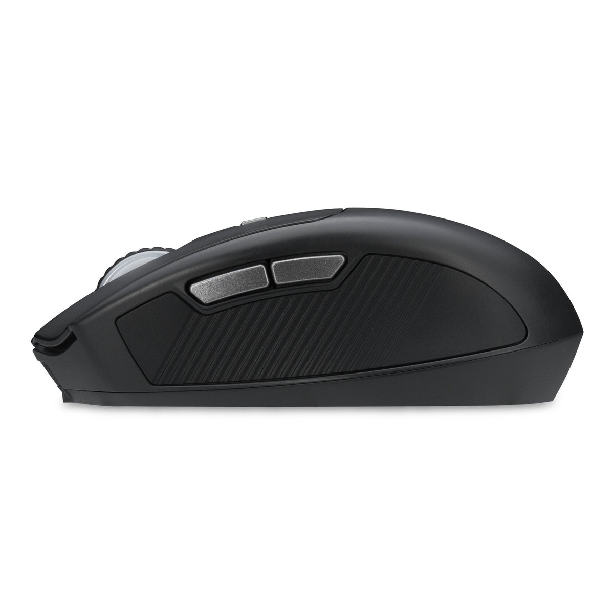 Left side of the Kensington MY435 EQ wireless mouse showing the two grey thumb buttons and textured grip