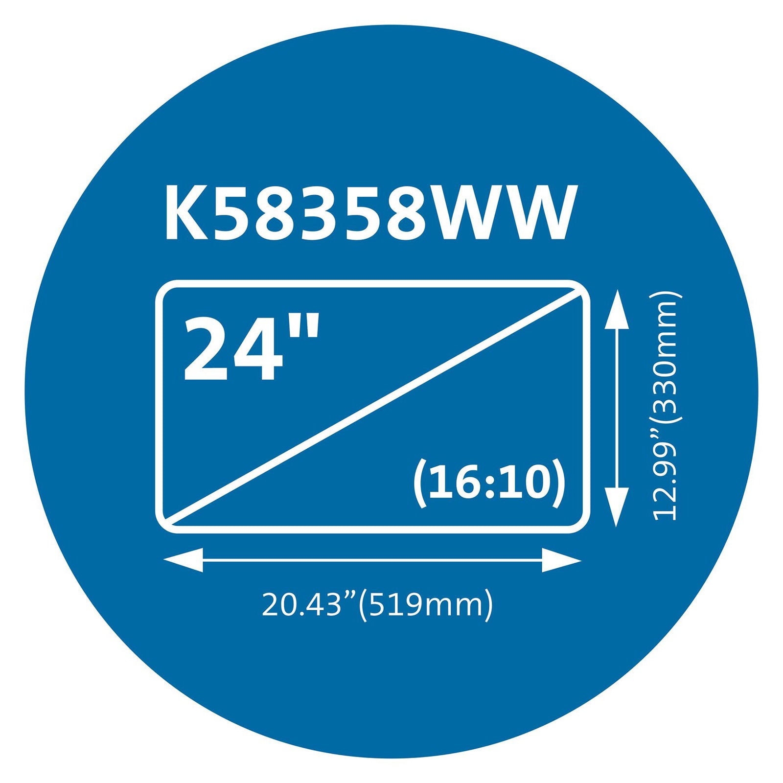 Technical compatibility graphic showing support for 24 inch monitors with a 16:10 aspect ratio and display dimensions of approximately 519mm wide by 330mm high.