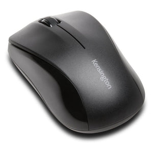 Kensington Mouse for Life wireless mouse in black, angled view showing the scroll wheel and smooth symmetrical shell