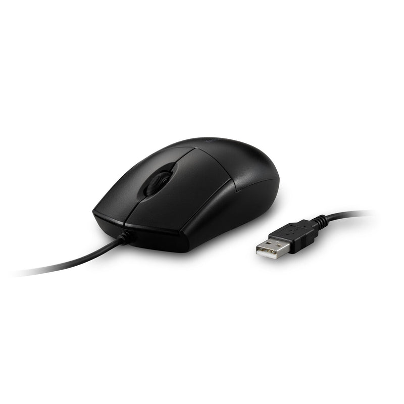 Kensington Pro Fit washable wired mouse beside its cable ending in a USB-A plug