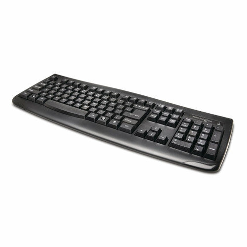 Kensington Pro Fit Wireless Keyboard in black, front view showing full-size QWERTY layout with numeric keypad