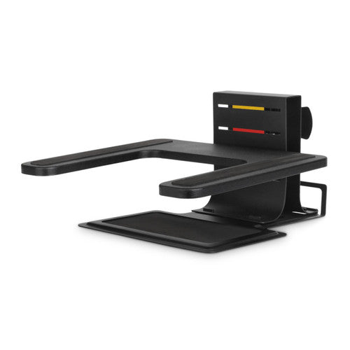 Kensington SmartFit Adjustable Laptop Stand in black with its coloured height column, laptop arms and soft landing pad below