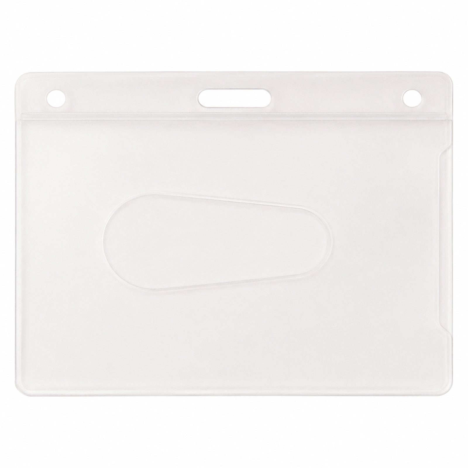Studio product photograph of the Kevron ID1013 clear ID card holder against a white background. The transparent holder shows its protective design, standard card opening and smooth rounded edges for professional daily use.