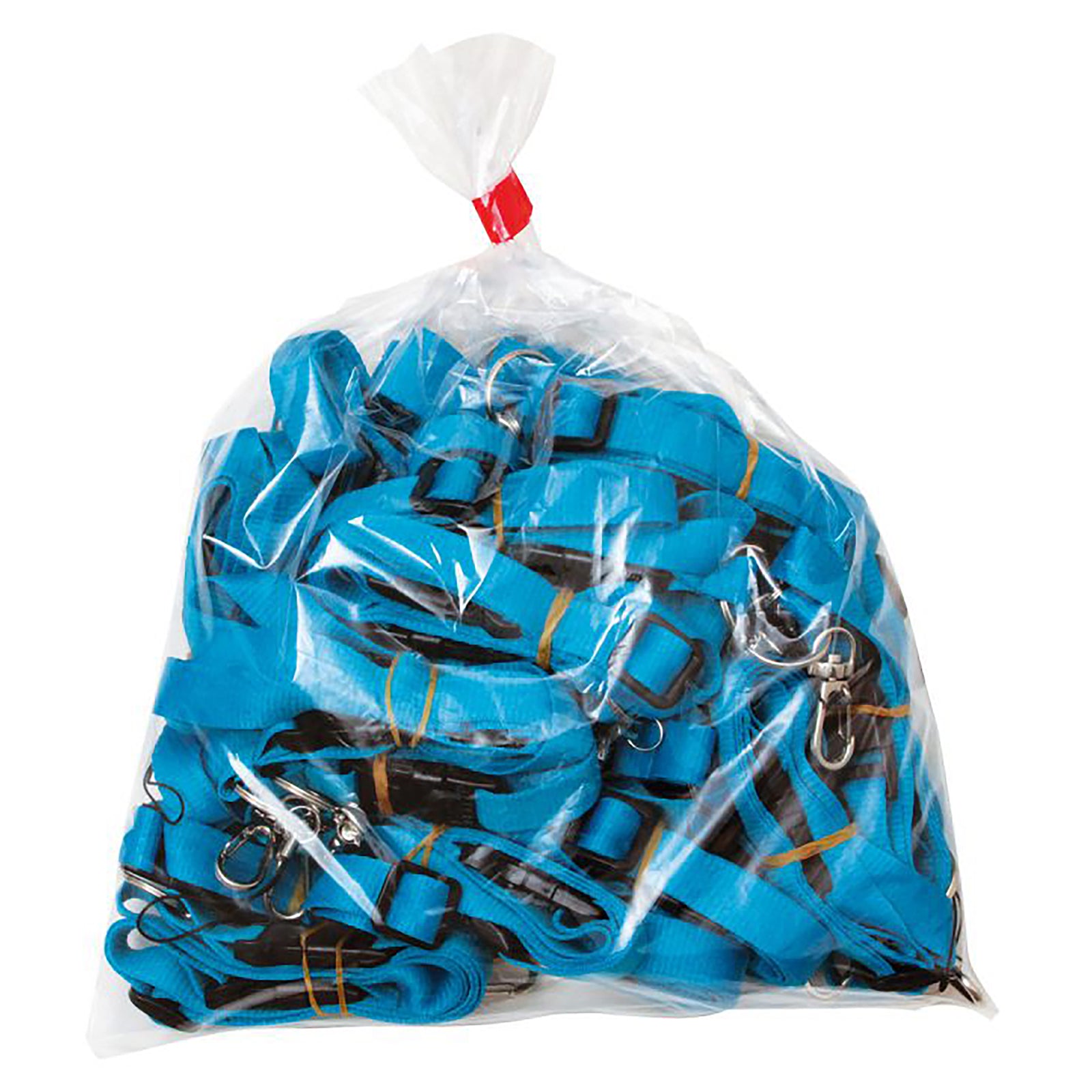 A sealed bag containing 25 Kevron ID1047 blue multi use lanyards displayed against a white background. The packaging clearly shows the bulk quantity, making it suitable for offices, schools, events and organisations purchasing multiple lanyards for staff or visitors.