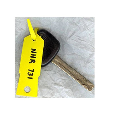 Bala Vinyl Disposable Arrow Keytags with Pen 160 x 40mm Yellow Box of 1000