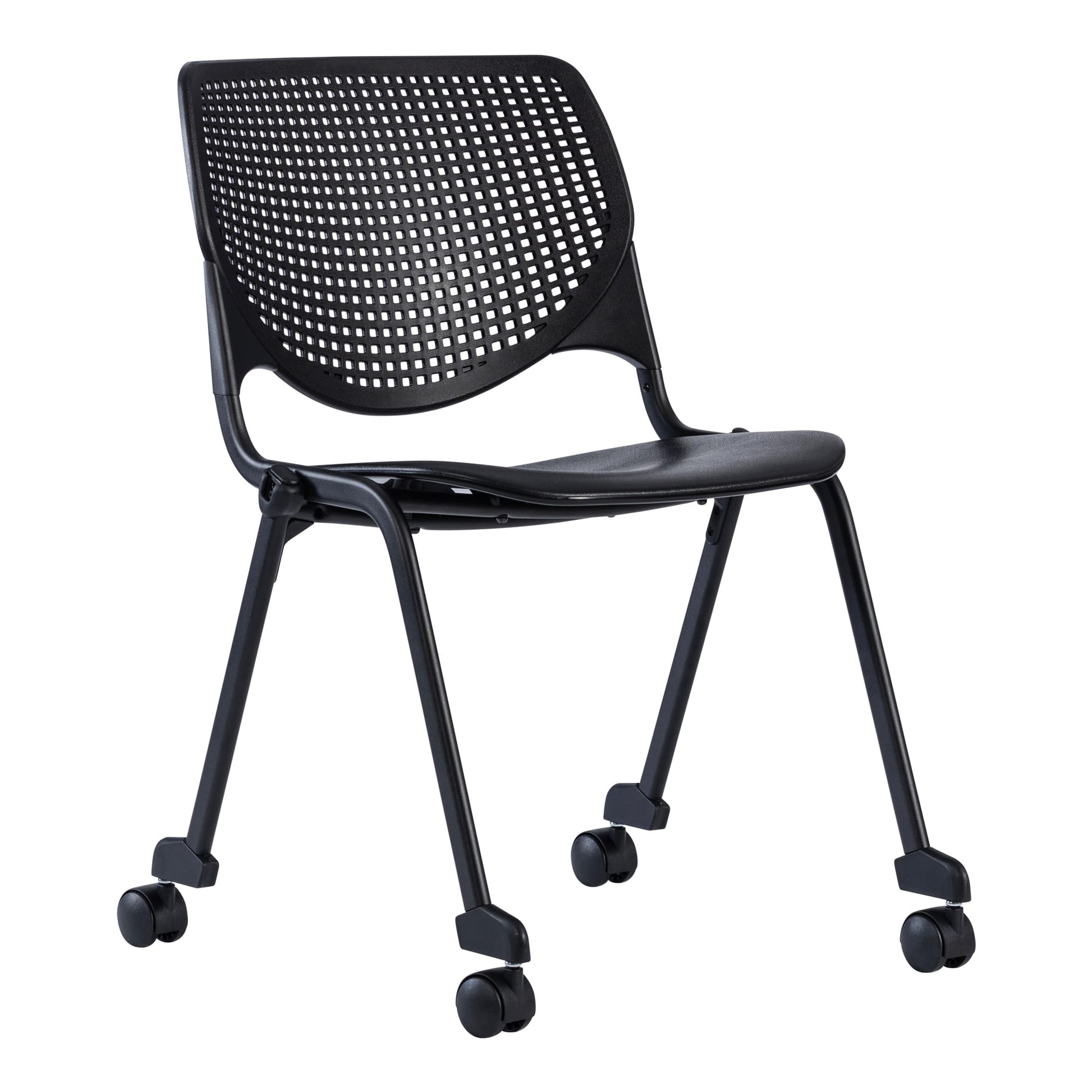Front angle view of Konfurb Keen Chair 4 Leg with Castors Black against a white studio background